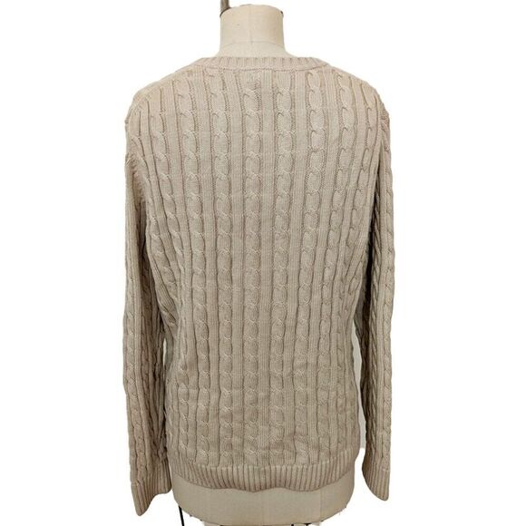 LL Bean Cable Knit Cardigan Sweater Light Tan Beige Womens XL NWOT Cotton Comfy - Picture 2 of 4